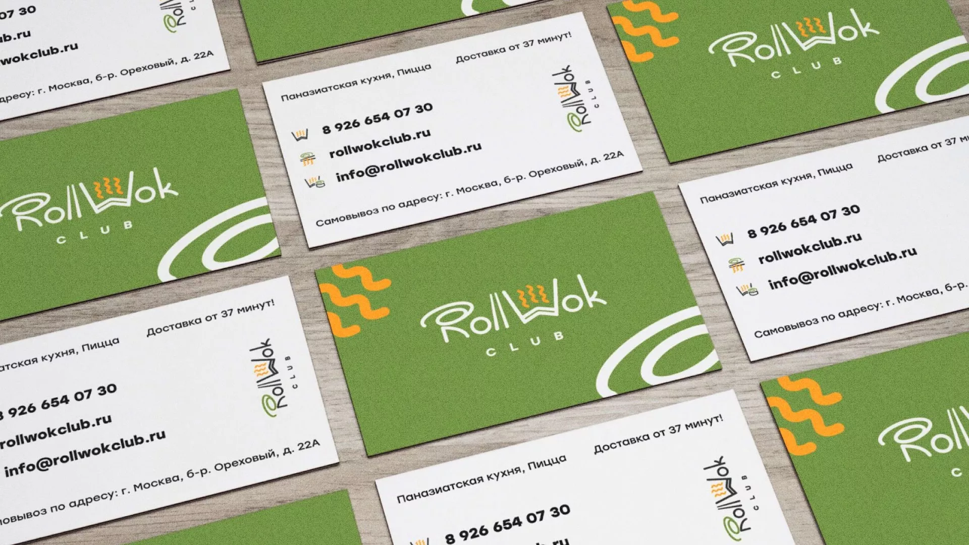 Разработка дизайна визиток суши-бара «Roll Wok Club» в Казани